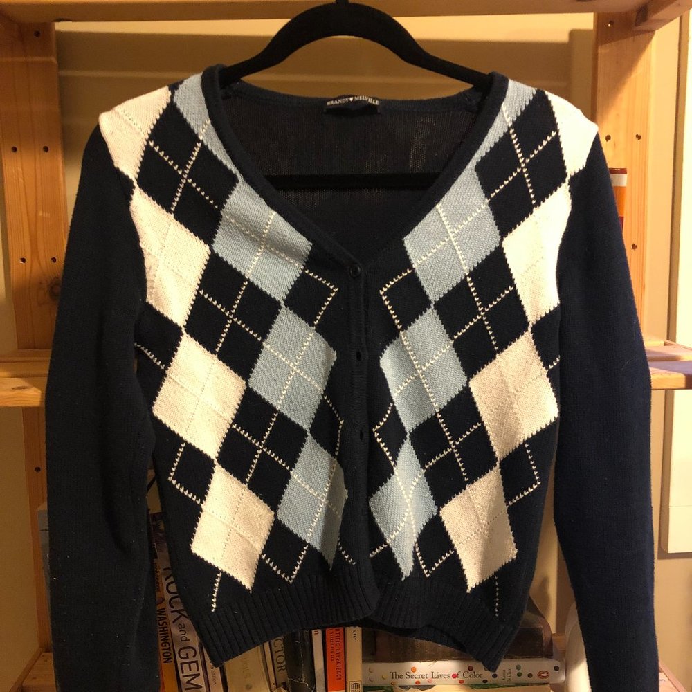 Navy Brandy Melville Argyle Cardigan
